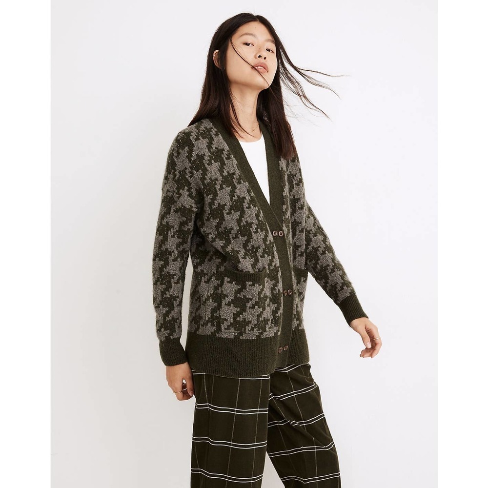 Madewell Allston Double-Button Cardigan Sweater in Houndstooth Size XXS